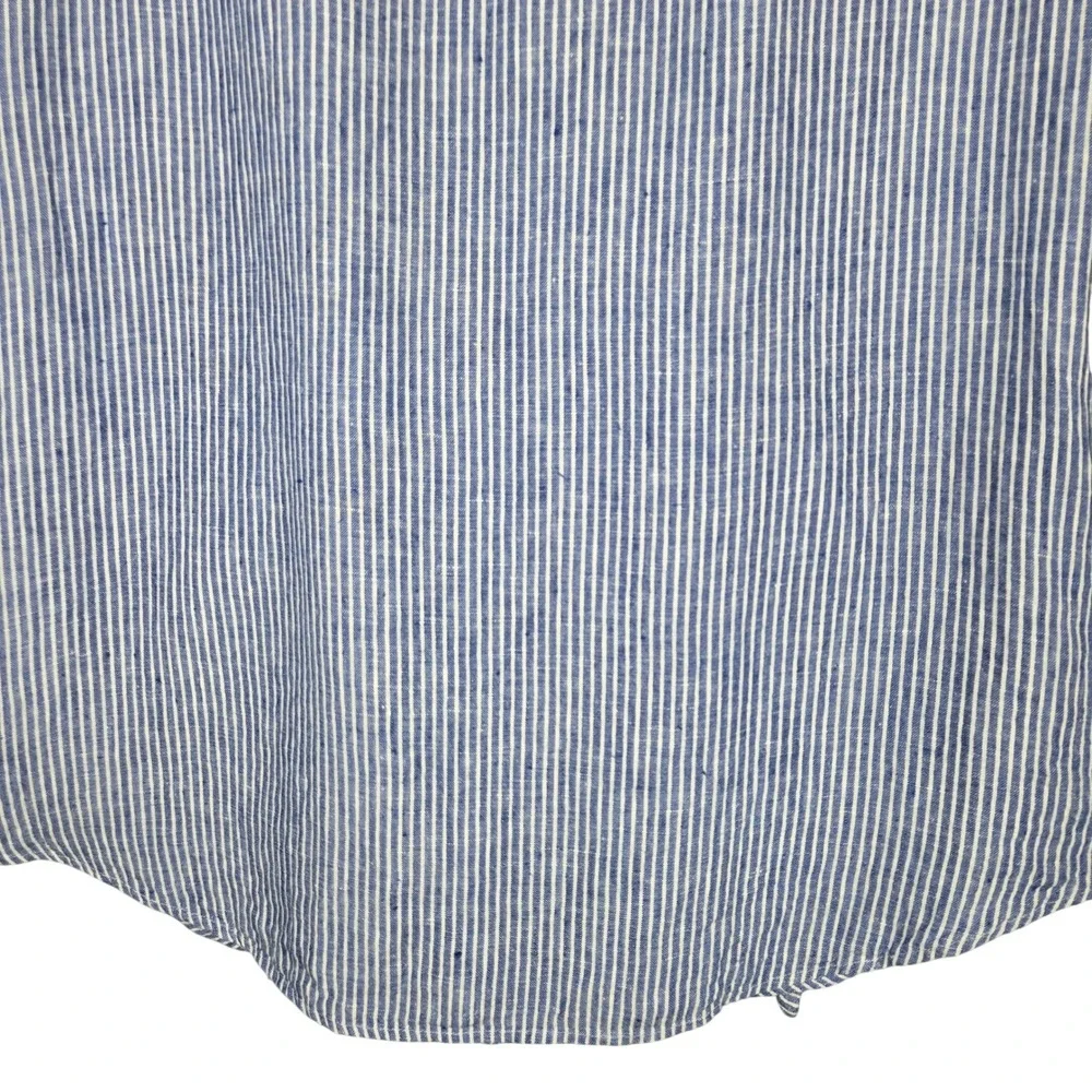 Lauren Ralph Lauren Shirt L Blue White Striped 100% Linen Tie Front Short Sleeve - Picture 8 of 11